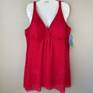 NWT Swim Solutions Coral Orange One Piece Swim Suit Size 22W